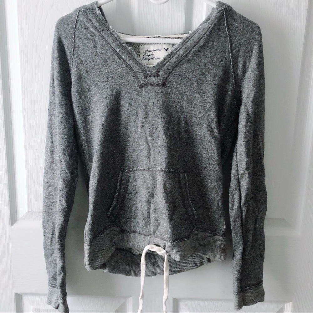 American Eagle tie-front gray hoodie
